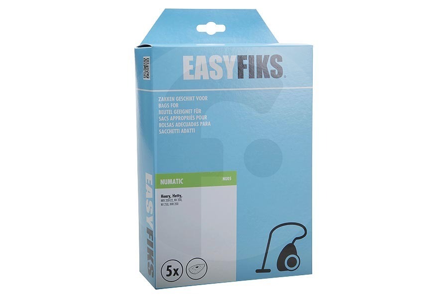 Easyfiks Aspirapolvere Easyfiks HEPA-FLO NVM-1CH sacchetti per aspirapolvere (sacchetti di polvere) per, tra gli altri, Nilfisk Henry, Hetty 5 pezzi aspirapolvere 604015 adatto a tra cui Henry HVR 200, SA 250 NVH