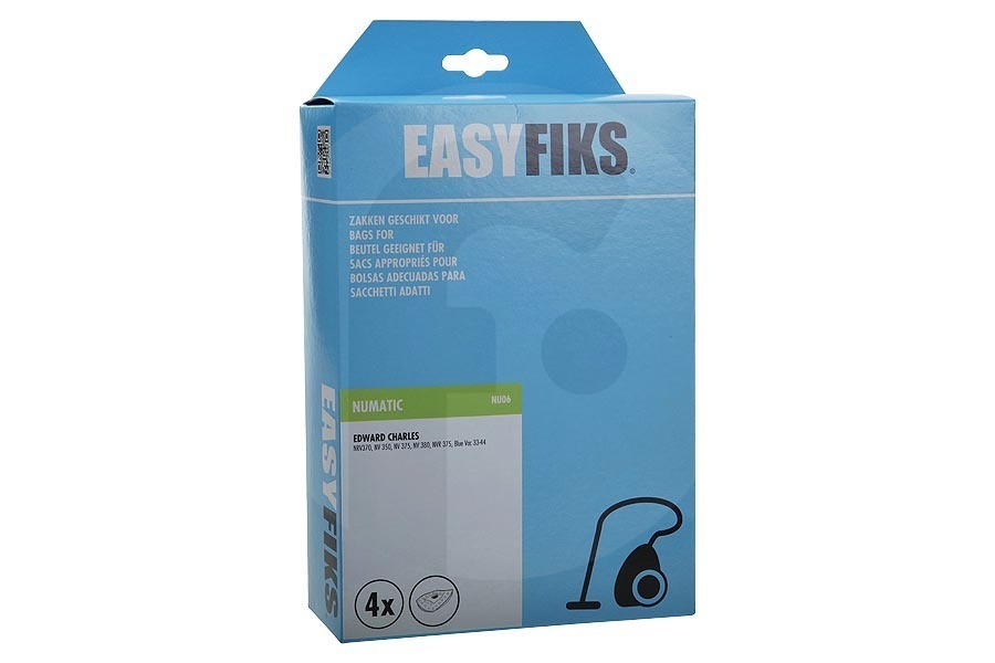 Easyfiks Aspirapolvere Easyfiks HEPA-FLO NVM-2BH 604016 (NU06) sacchetti per aspirapolvere (sacchetti di polvere) per Numatic 4 pezzi aspirapolvere 604016 adatto a tra cui NVM-2B NV350 375 NVR375 WV380 Charles George