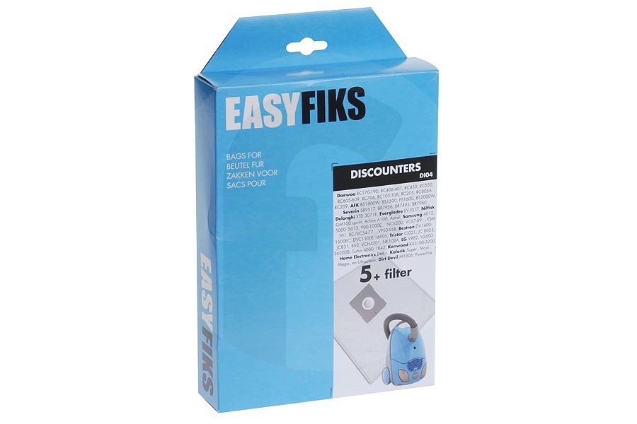 Nilfisk Aspiradora Easyfiks DI04 bolsas para aspiradora (bolsas para polvo) 5 piezas incl. 1 filtro aspiradora  apto para entre otros Samsung VP78M, Primadonna