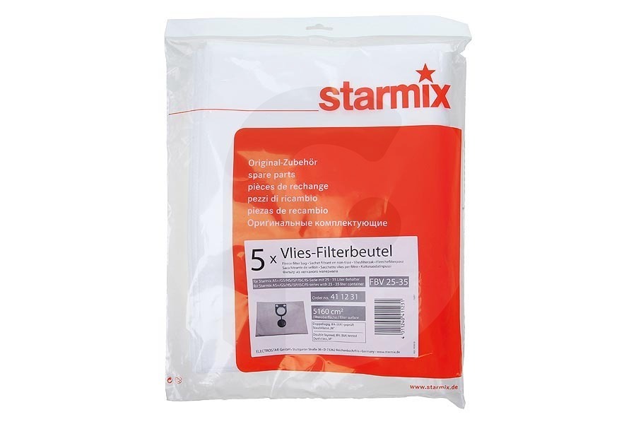 Starmix Aspiradora Starmix FBV 25-35 / 41 12 31 bolsas para aspiradora (bolsas para polvo) 5 piezas aspiradora 411231 apto para entre otros FBV 25/35 microforro