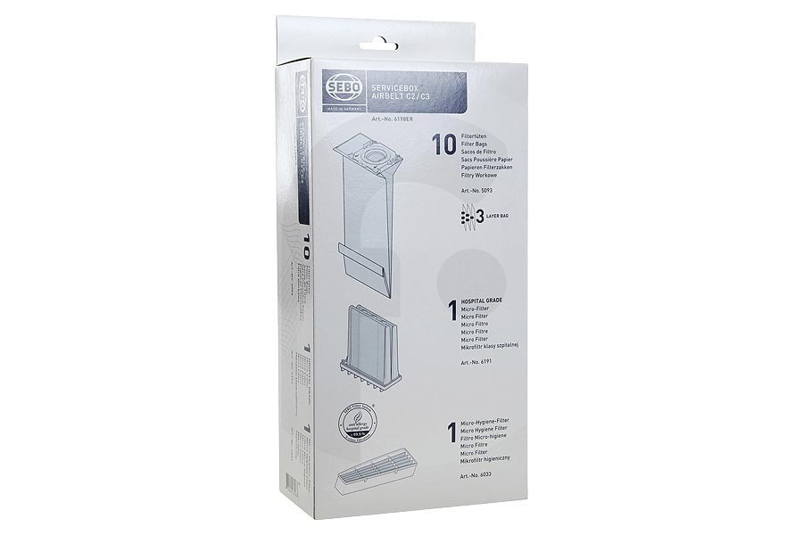 Sebo Aspirapolvere Sacchetti aspirapolvere Sebo Airbelt C2/C3  Service Box 6198ER adatto a tra cui C2, serie C3