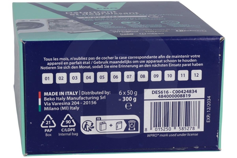 Constructa Lavatrice WPRO Anticalcare 3-in-1 per lavatrice e Lavastoviglie 484000008819, DES616