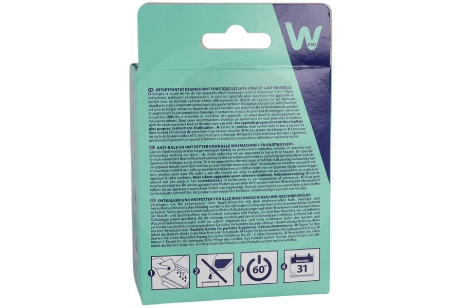 Constructa Lavatrice WPRO Anticalcare 3-in-1 per lavatrice e Lavastoviglie 484000008819, DES616