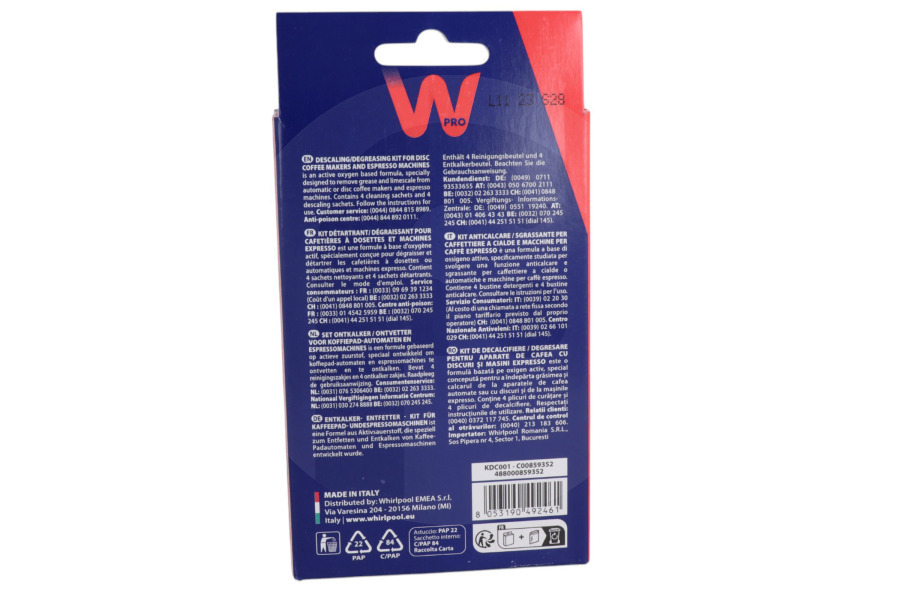 Whirlpool Macchina del caffè Whirlpool KDC001 WPRO Detergente e anticalcare C00859352 Caffettiera