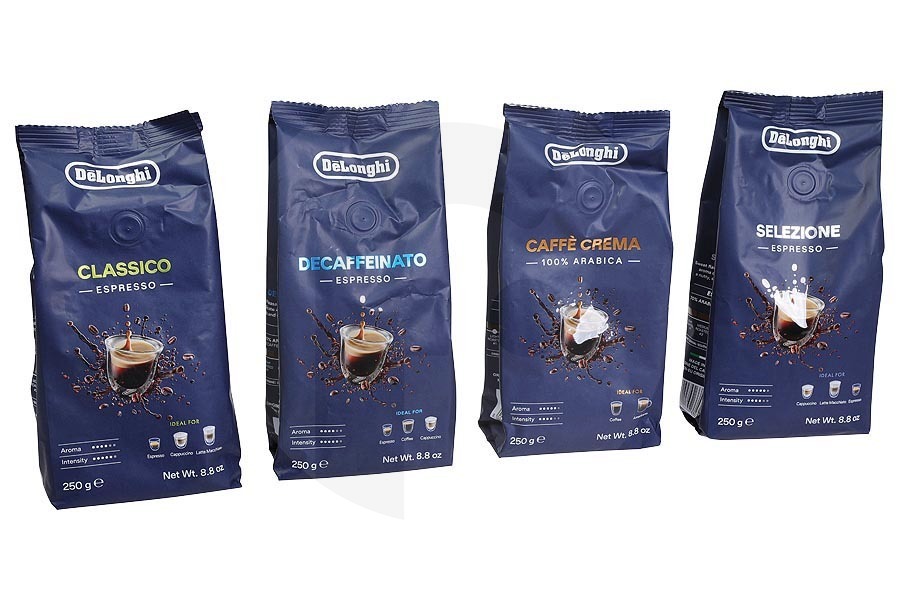 DeLonghi Macchina del caffè DeLonghi Essential Pack (set degustazione caffè) con 4 confezioni di chicchi di caffè macchina da caffè AS00001545