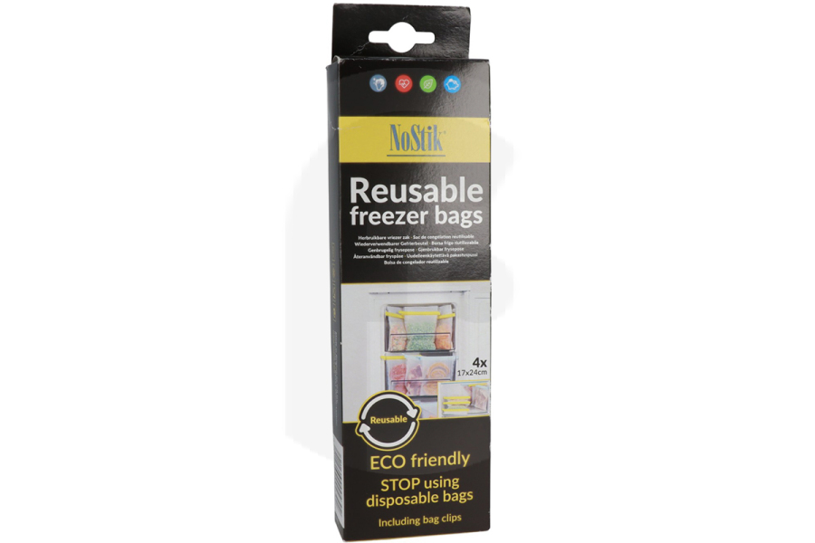 NoStik Congelador NoStik Bolsas Reutilizables para Congelador + Clips Juego de 4 Congelador 1 DDD 426 apto para entre otros 17x24cm