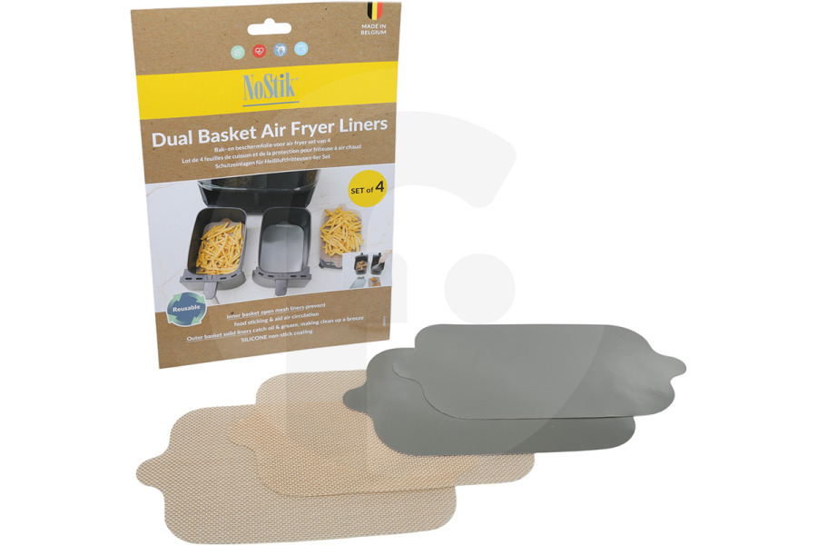 Universeel Freidora sin aceite NoStik Revestimiento para doble cesta de freidora de aire caliente 4 piezas 1 FFF 490 apto para entre otros Película protectora y para hornear, 4 piezas