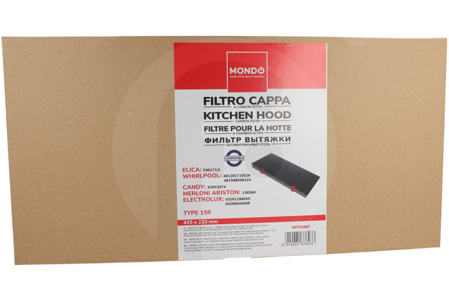 Alternatief Cappa aspirante Filtro a carbone (filtro antigrasso) Long Life per modalità ricircolo per AEG, Electrolux e altri cappa aspirante 9029801207