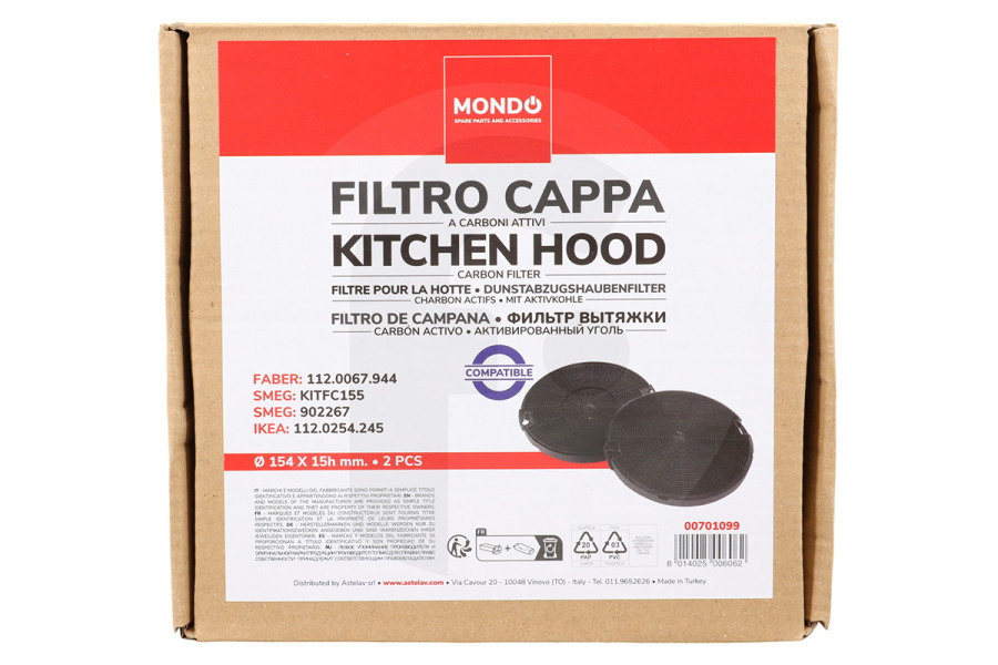 Progress Cappa aspirante Filtro a carbone EFF75 tondo 2 pezzi ø154mm per Zanussi e altri cappa aspirante 942492436