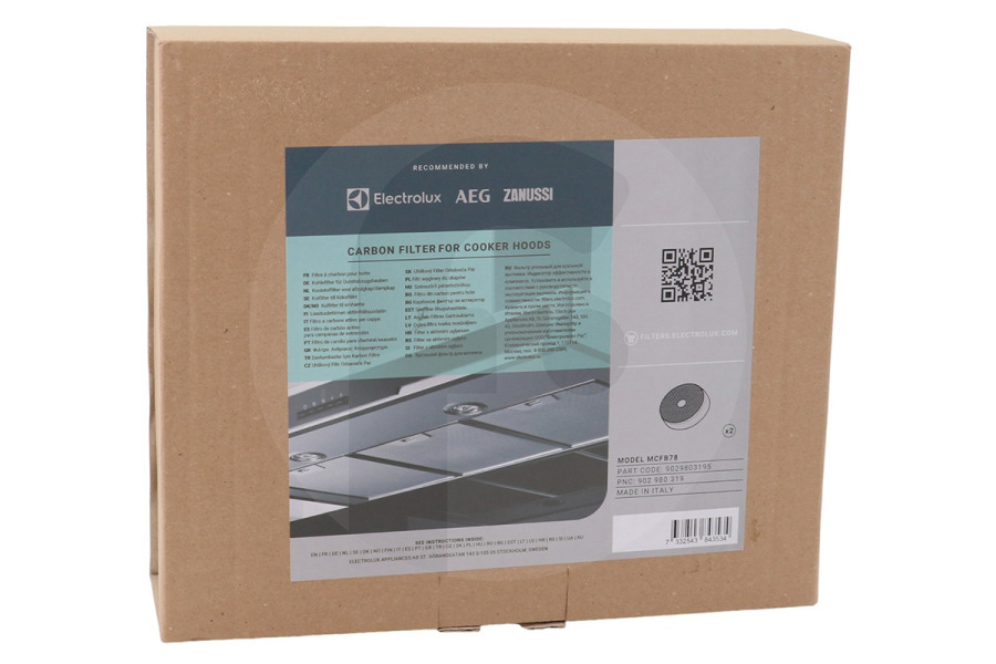 Electrolux Cappa aspirante Filtro carbone rotondo set da 2 per AEG, Electrolux e altri cappa aspirante 9029866390, MCFB78