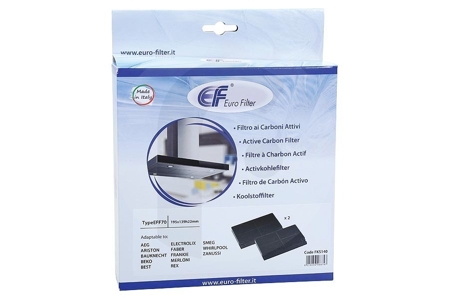 Ariston-Blue Air Eurofilter filtro de carbón universal (filtro de carbón activado) rectangular EFF70 campana extractora C00308166 apto para entre otros AGS, HA19VT, AGMMT