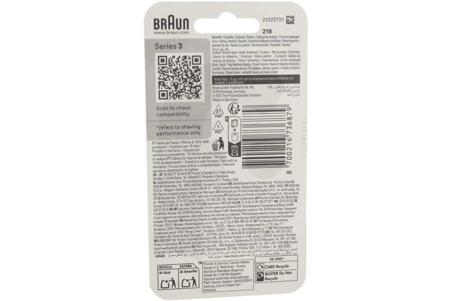 Braun  Testina di rasatura Braun serie 21B (argento) combipack per rasoio BRA21B2