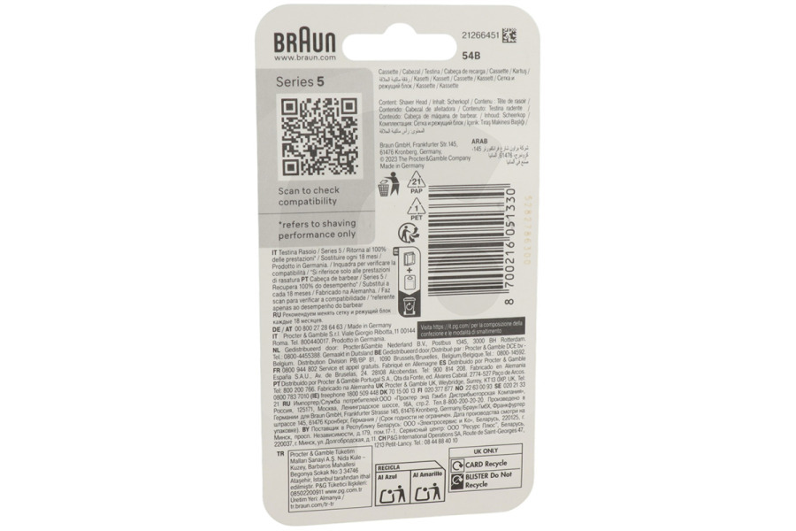 Braun Rasoio elettrico Testina di rasatura Braun serie 54B (argento) combipack per rasoio 51330, BRA54B