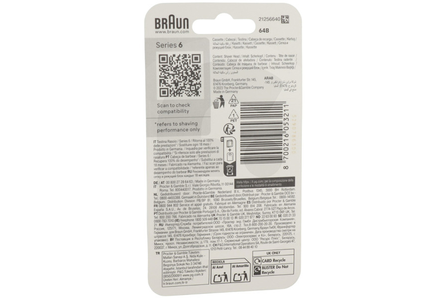 Braun Rasoio elettrico Braun lamina di rasatura Series 64B (argento) retro combinato per rasoio BRA64B