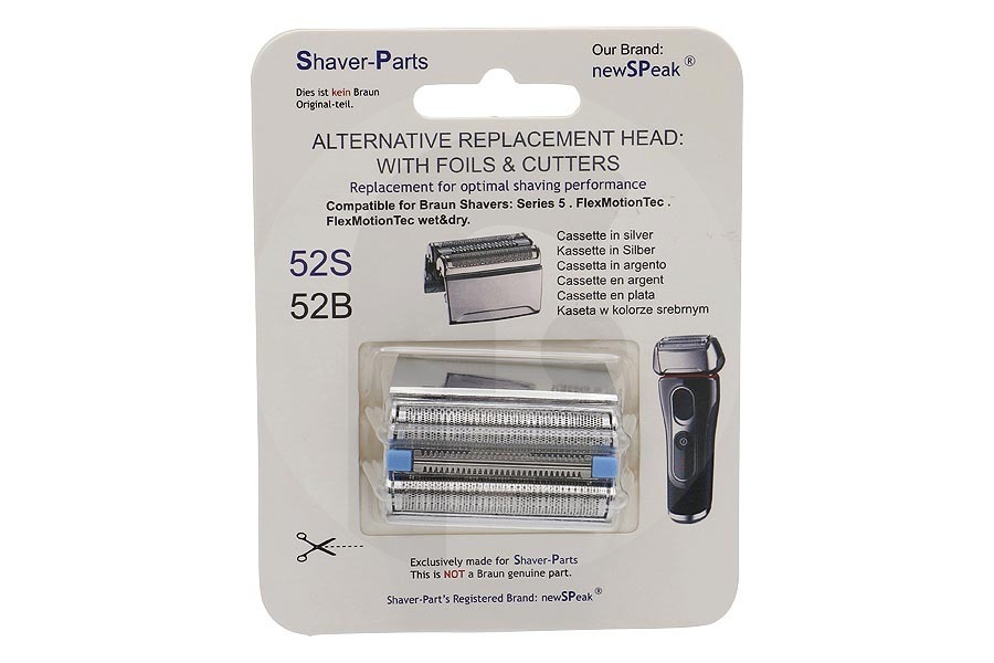 Braun Maquinilla de afeitar Cabezal de afeitado (lámina de afeitado) 52S Series 5 para Braun afeitadora 4313042944666 apto para entre otros Cassette serie 5
