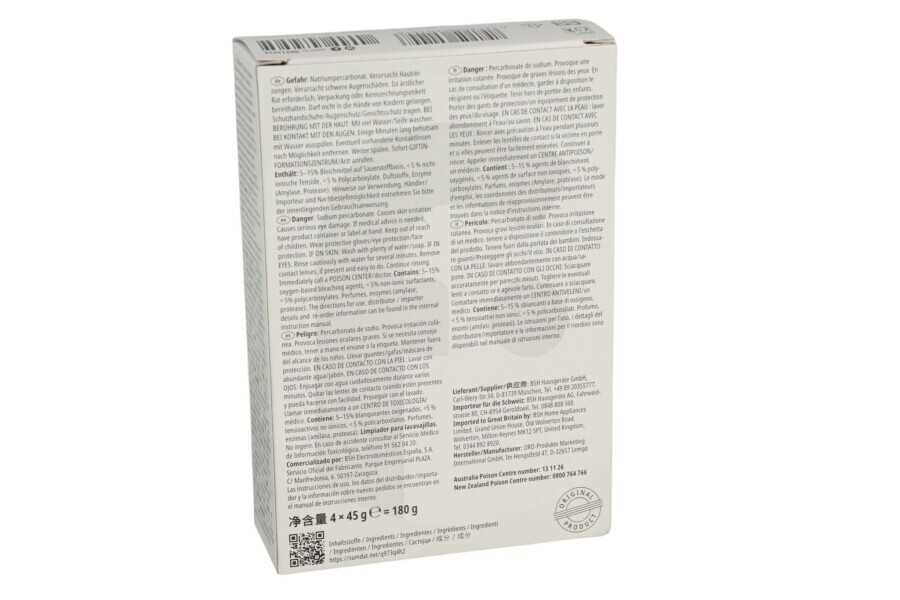 Siemens Lavastoviglie Detergente 4 pezzi da 45gr per Bosch, Siemens e altri lavastoviglie 312193, 00312193