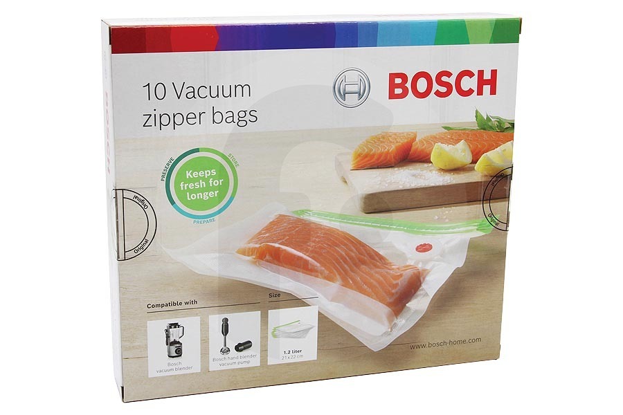 Bosch 17004302 MSZV0FB1 Juego de 10 bolsas de vacío para el robot de cocina de 1, 2 litros apto para entre otros Batidora De Vacío Bosch