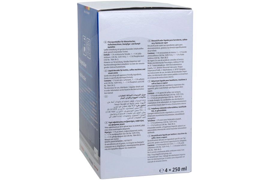 Bosch Macchina del caffè Decalcificante (liquido decalcificante) 4 flaconi da 250ml per Siemens, Bosch e altri macchina da caffè 312013, 00312013