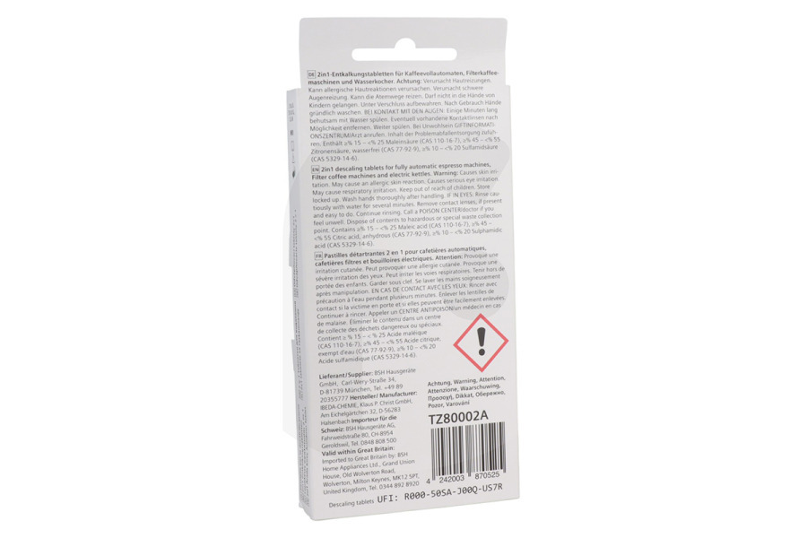Bosch Macchina del caffè Pastiglie anticalcare (pastiglie decalcificanti) per Bosch, Siemens e altri macchina del caffe 00312094, TZ80002A