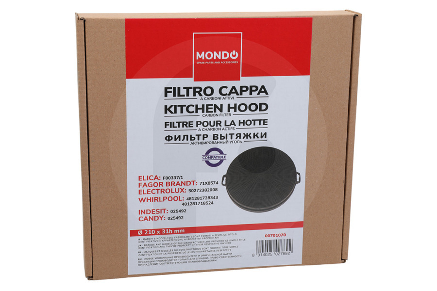 Constructa Cappa aspirante Filtro a carbone rotondo ø 210mm Tipo 210 per Whirlpool e altri cappa da cucina 484000008579
