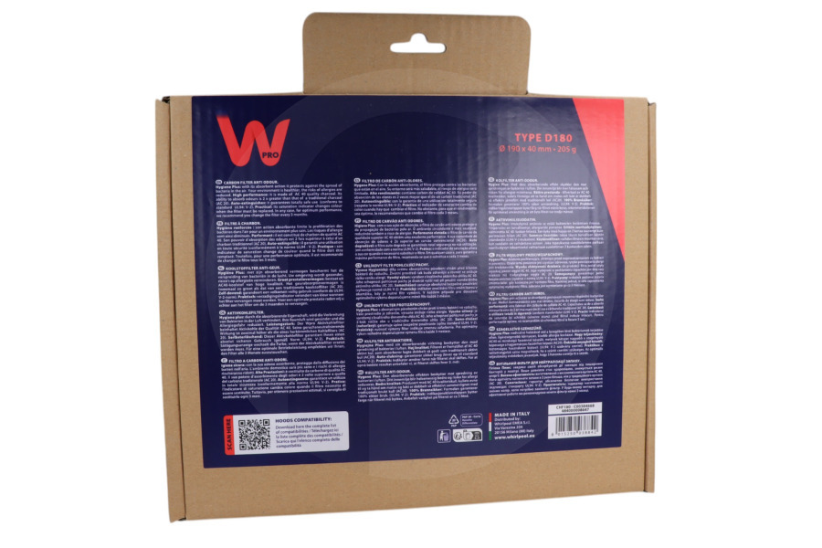 Etna Cappa aspirante WPRO Filtro a carbone D0180 (Ø190 X 40 Mm) cappa aspirante 480181700941, CHF180
