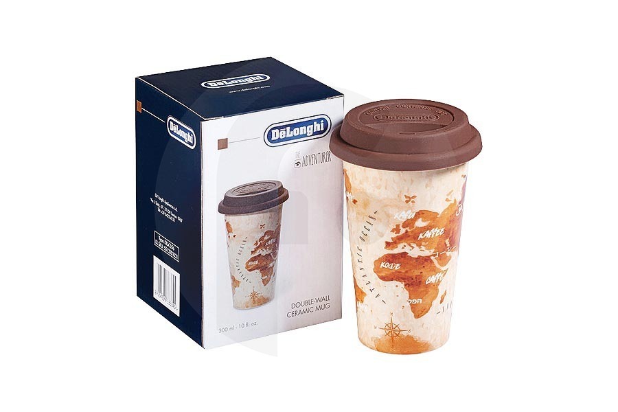DeLonghi Cafetera DeLonghi The Globetrotter taza térmica (taza de cerámica) de doble pared cafetera 5513281031, DLSC056 apto para entre otros El Aventurero, 300ml