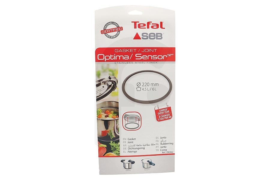 Tefal Pentola a pressione Guarnizione inossidabile 4,5/6l ø 220 mm SA790362 adatto a tra cui Sensore in acciaio inox snelk.pan 3215