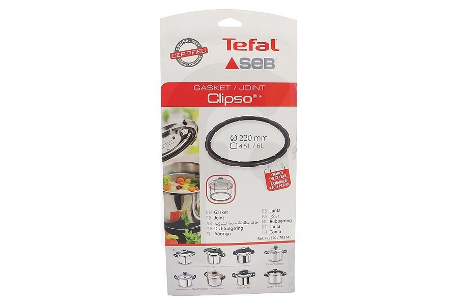 Tefal Pentola a pressione Guarnizione in gomma (Inferiore a 4,5 6/7,5L D 220mm) Pentola a pressione 792350 adatto a tra cui Clipso 4101 - 4104