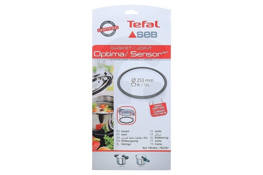 Tefal Pentola a pressione Guarnizione in gomma (guarnizione) INOX 8/10L Ø 253mm per Tefal e altri pentola a pressione 790364 adatto a tra cui Sensore Optima