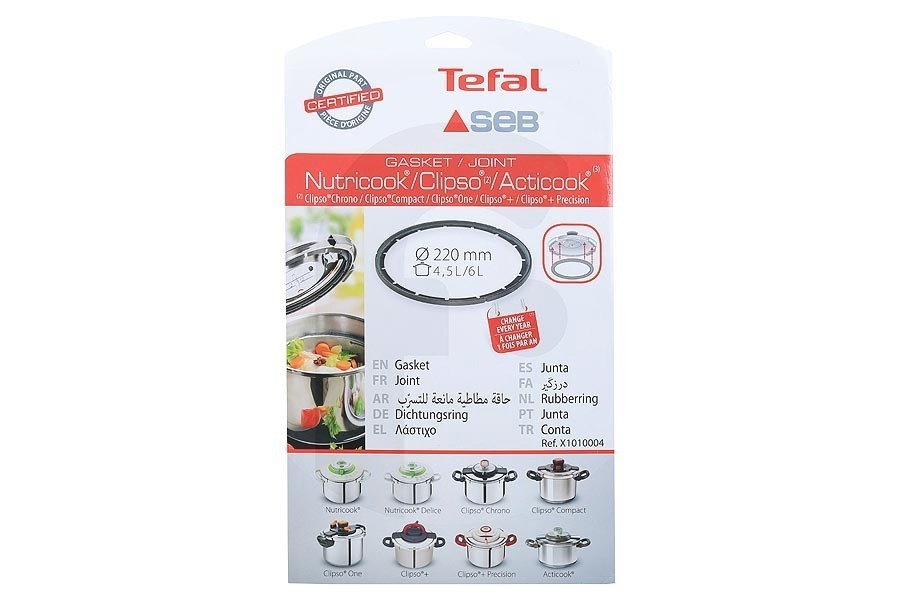 Tefal Pentola a pressione Guarnizione (anello di tenuta) ø 22cm per Tefal e altri pentola a pressione (pentola) X1010004 adatto a tra cui Nutricook, Clipso Chrono