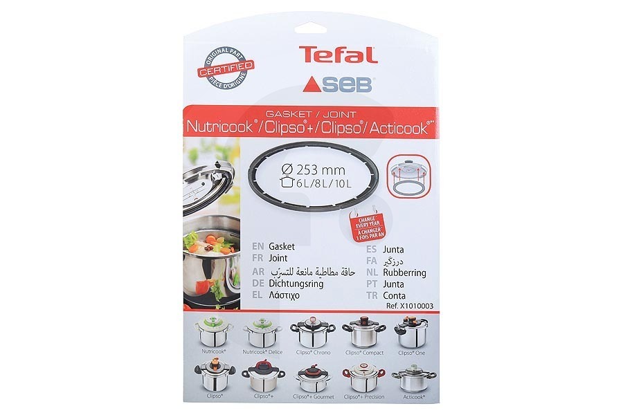 Tefal X1010003 Pentola a pressione Guarnizione 8/10 l ø 253 mm SS980919 adatto a tra cui Nutricook, Acticook