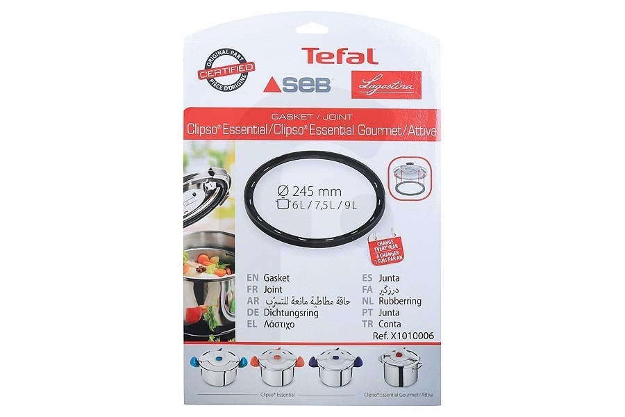 Tefal Pentola a pressione Guarnizione in gomma (anello di tenuta) ø 245 mm per Tefal e altri pentola a pressione X1010006 adatto a tra cui Clipso Essential, Clipso Essential Gourmet/Attiva