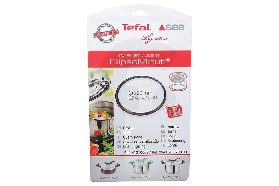 Tefal Pentola a pressione Guarnizione in gomma (anello di tenuta) ø 22 cm per Tefal e altri pentola a pressione X1010008 adatto a tra cui ClipsoMinut Duo, Facile, Perfetto