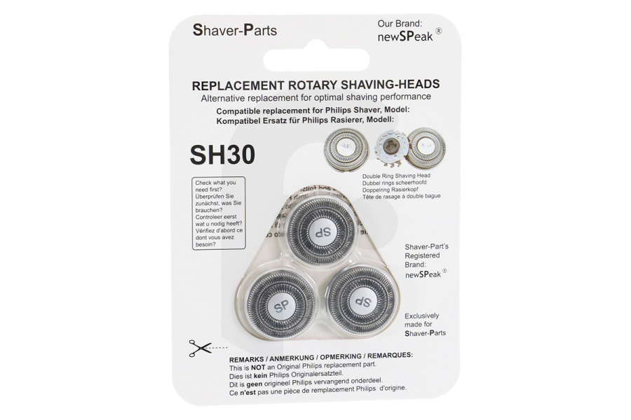 Philips 0788364338433 Maquinilla de afeitar NewSpeak SH30 cabezal de afeitado serie 1000 para afeitadora BE-N2 Shaver-Parts apto para entre otros SH30