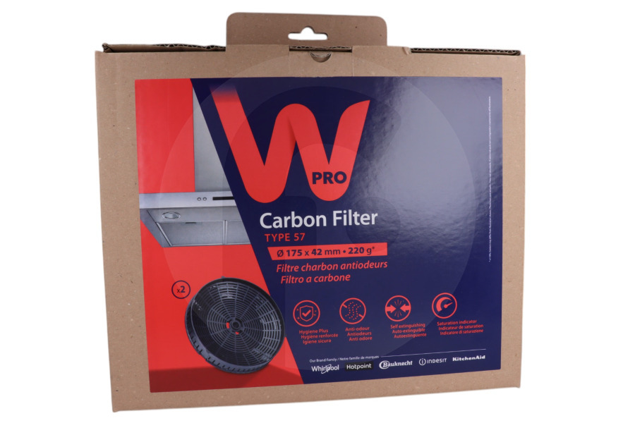 WPRO Cappa aspirante WPRO filtro a carbone attivo rotondo 2 pezzi tipo 57 per Bauknecht e altri cappa aspirante 484000008824