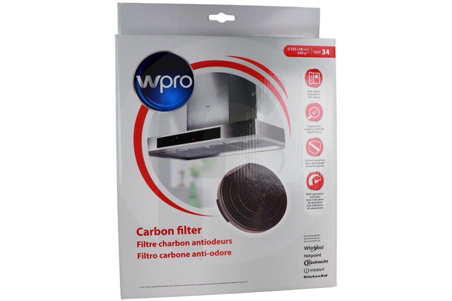 Whirlpool Dunstabzugshaube WPRO Kohlefilter Ø255mm (rund, Aktivkohlefilter) für Dunstabzugshauben 481281718531