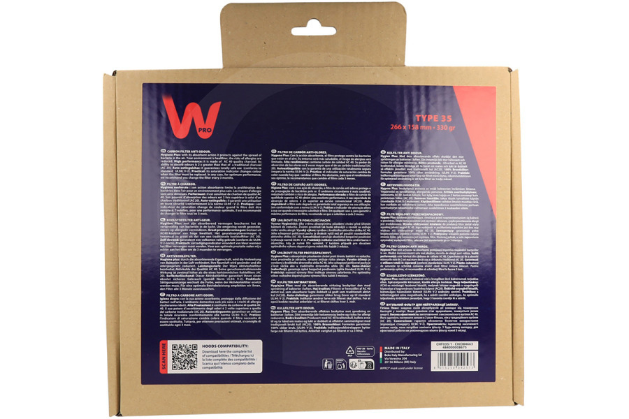 WPRO Cappa aspirante WPRO Filtro a carbone D035 Tipo 35 (270X160X20 Mm) cappa aspirante 484000008675, Chf035