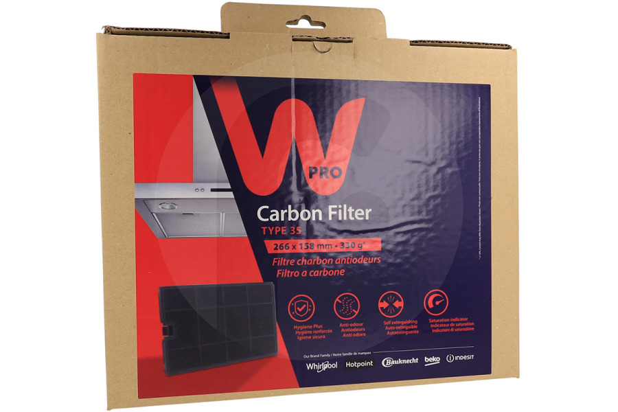 WPRO Cappa aspirante WPRO Filtro a carbone D035 Tipo 35 (270X160X20 Mm) cappa aspirante 484000008675, Chf035