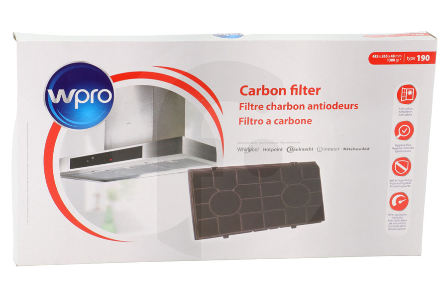 Whirlpool Dunstabzugshaube WPRO Filter (Kohlenstoff 485 x 265 x 48 mm) für Dunstabzugshaube 484000008578, CHF190