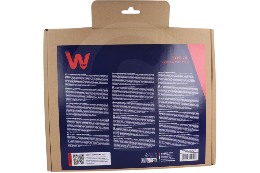 WPRO Cappa aspirante WPRO Filtro a carbone Tipo 28/Dkf606 (Ø240 X 32 mm) cappa aspirante 484000008576, CHF28