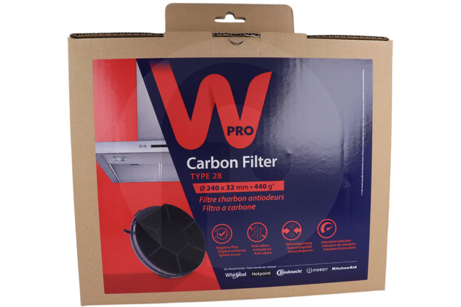 WPRO Cappa aspirante WPRO Filtro a carbone Tipo 28/Dkf606 (Ø240 X 32 mm) cappa aspirante 484000008576, CHF28