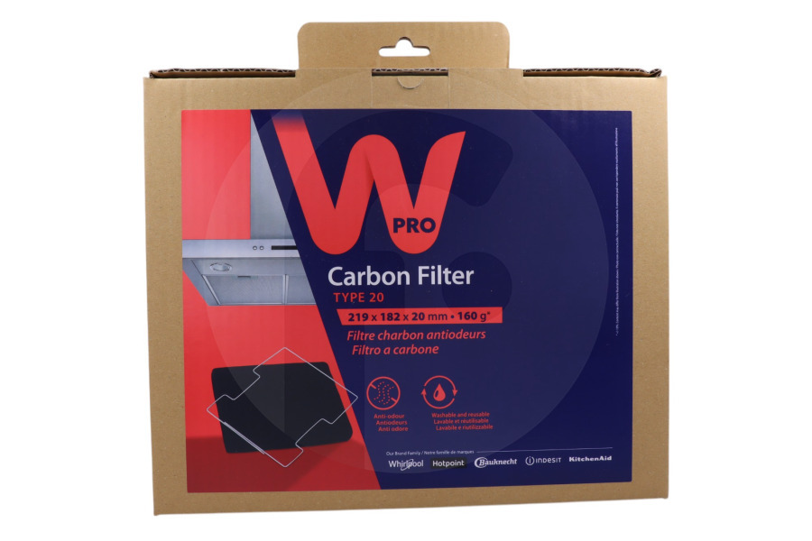 WPRO Cappa aspirante WPRO Filtro a carbone Tipo 20/Dkf43 per Whirlpool e altri cappa aspirante 480181700586, CFW020B