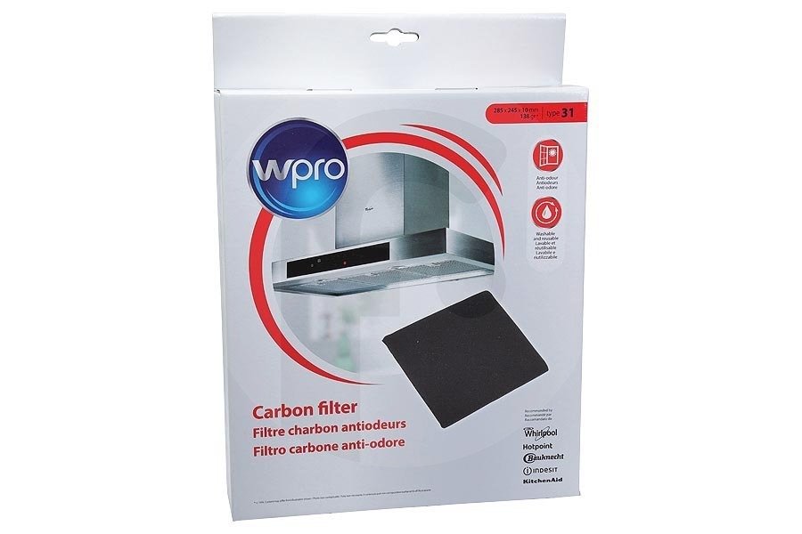Whirlpool Campana extractora Filtro de carbón (filtro de carbón activado) rectangular para Whirlpool y otros campana extractora 484000008787