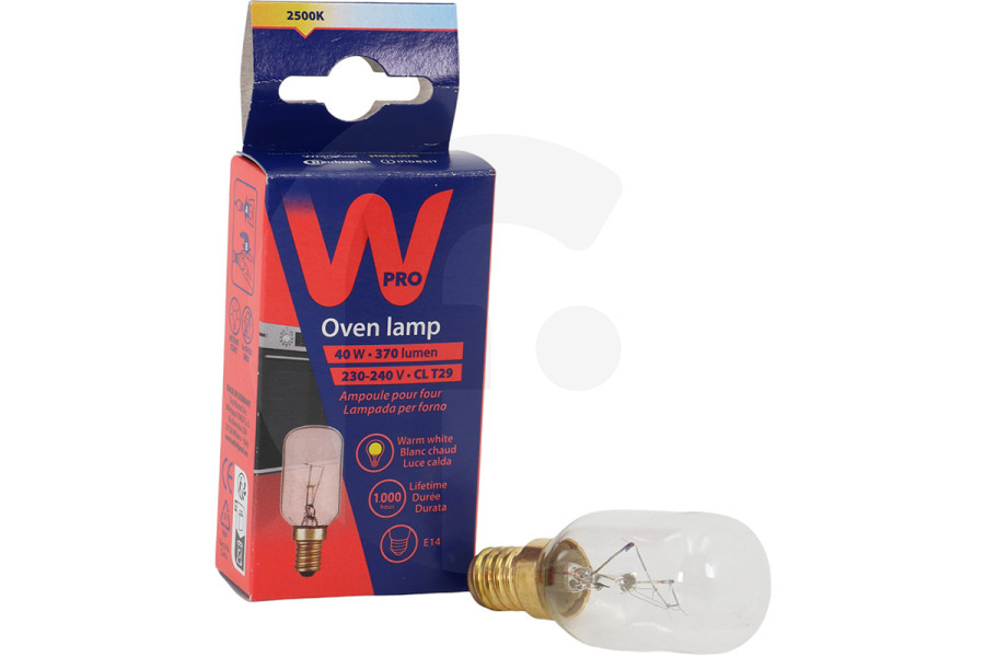 Philips/Whirlpool C00863214 WPRO lámpara (lámpara para horno) E14 - 40W para Whirlpool y otros horno 484000008841, LFO145 apto para entre otros L.74mm, diam. 27mm
